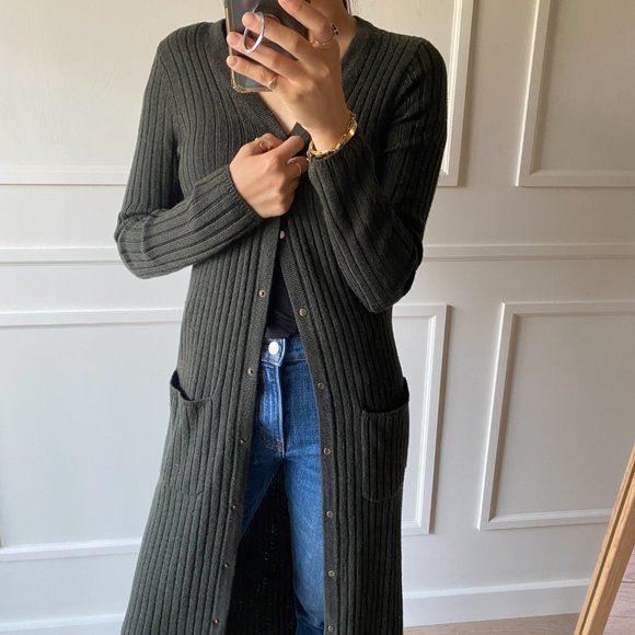 INTERMIX Ribbed Duster Cardigan Sweater - Green - Picture 15 of 15